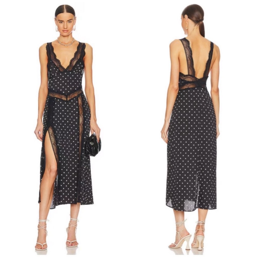 Free people black and white polka dot slip dress